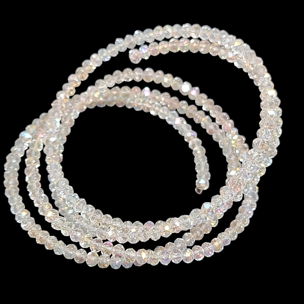 VTG 90s Aurora Borealis Beaded Memory Wire Bracelet 5 Wrap Iridescent Rondelle‎